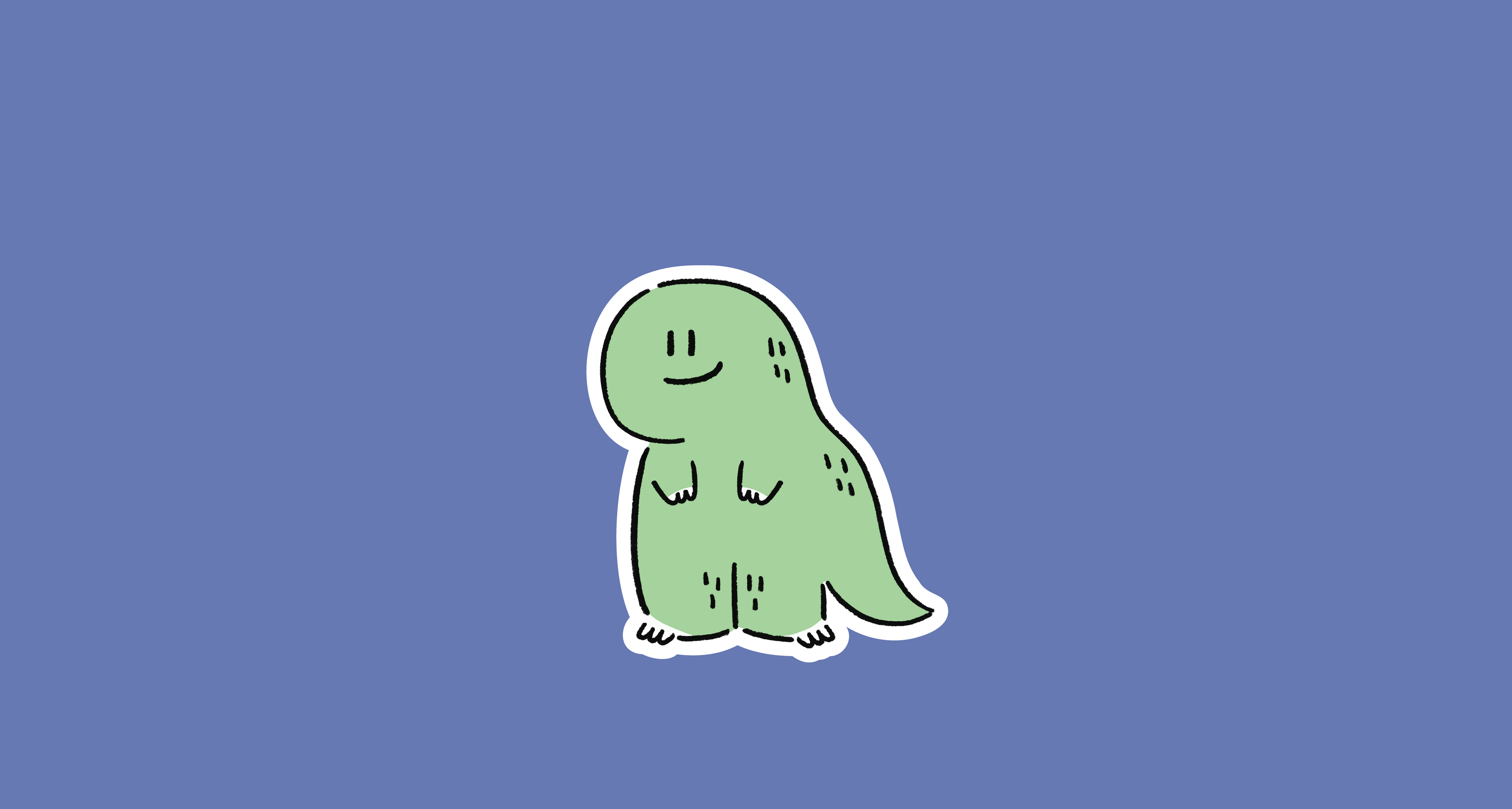 Green cartoon dinosaur on a blue background
