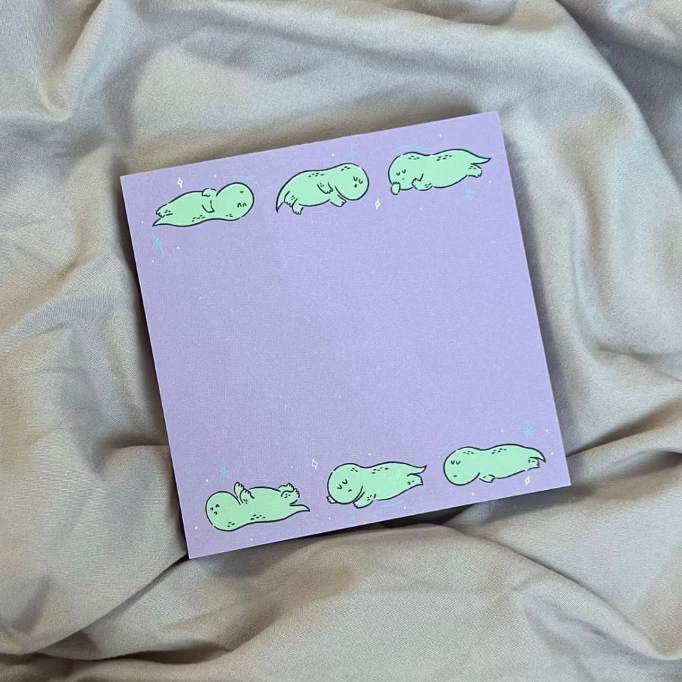 Jurawrsic Melon Dinosaur Memo Pad 9×9 cm | Cute Sleeping Dino Illustration | 100 Sheets