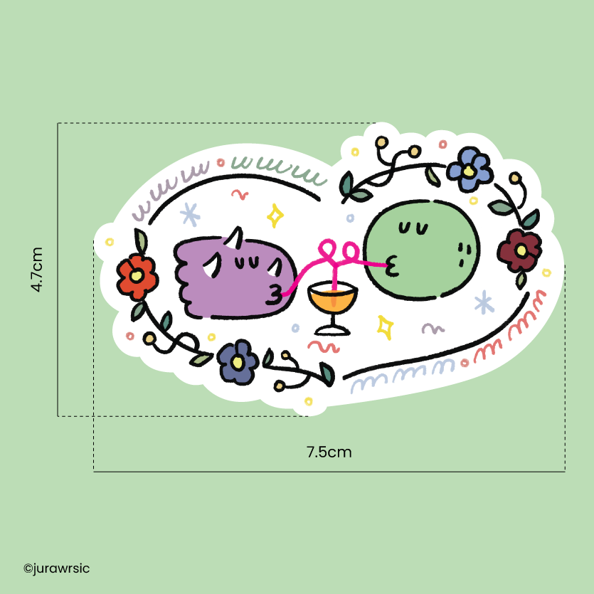 Jurawrsic Sharing Is Caring Dinosaur Die-Cut Sticker | Drinking Illustration | Waterproof PVC 7.5×4.7cm