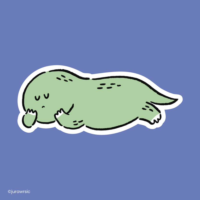 Jurawrsic Sleeping Dinosaur Die-Cut Sticker | Cozy Chin-Resting Pose Illustration | Waterproof PVC 7.1×3cm