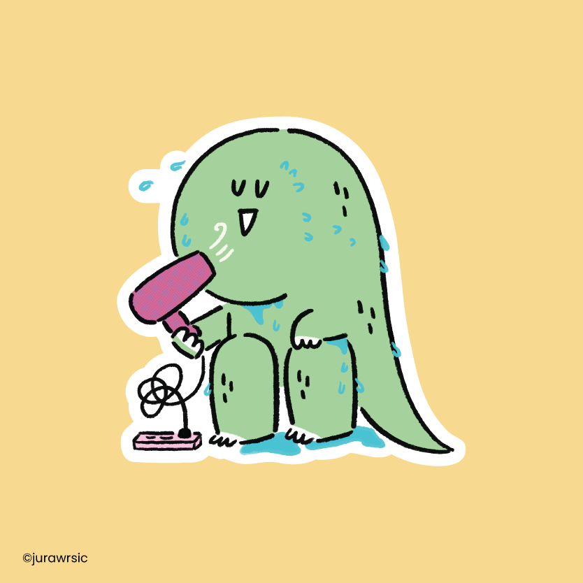 Jurawrsic Bath Time Dinosaur Die-Cut Sticker | Cute Self-Care Illustration | Waterproof PVC 5.1×5.1cm