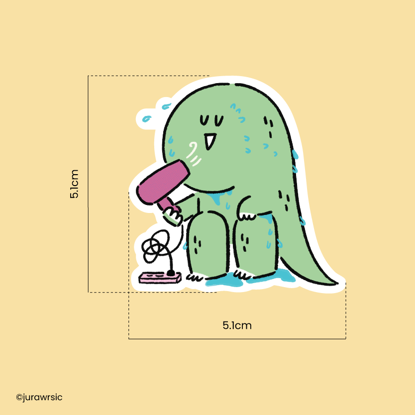 Jurawrsic Bath Time Dinosaur Die-Cut Sticker | Cute Self-Care Illustration | Waterproof PVC 5.1×5.1cm