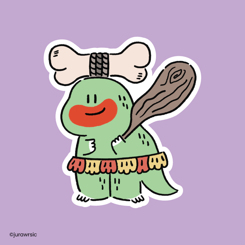 Jurawrsic Halloween Dinosaur PVC Waterproof Die-Cut Sticker 5.8×6.3 cm | Caveman Costume Fantasy Illustration