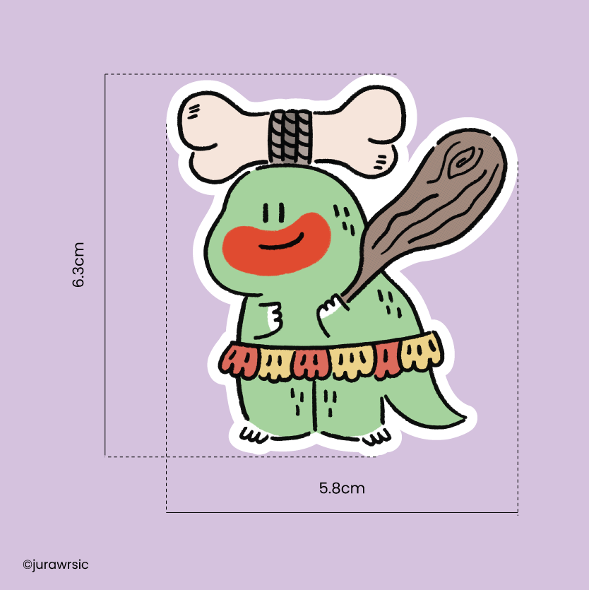Jurawrsic Halloween Dinosaur PVC Waterproof Die-Cut Sticker 5.8×6.3 cm | Caveman Costume Fantasy Illustration