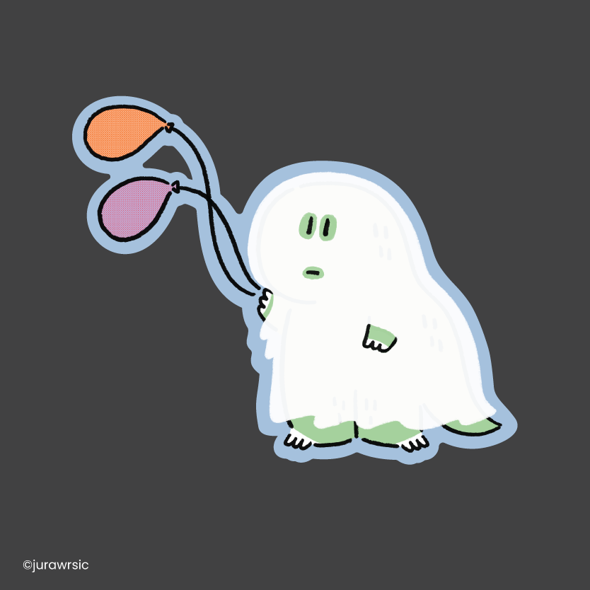 Jurawrsic Halloween Ghost Dinosaur Die-Cut Sticker | Balloon Costume Illustration | Waterproof PVC 6.3×7.7cm