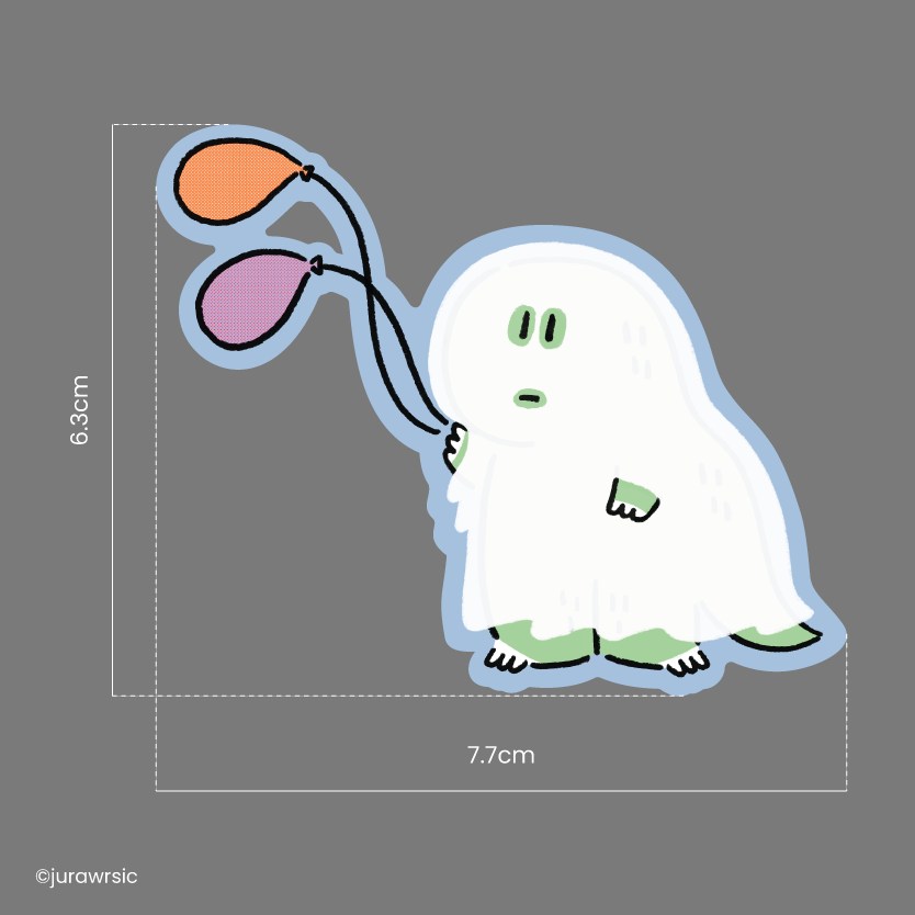 Jurawrsic Halloween Ghost Dinosaur Die-Cut Sticker | Balloon Costume Illustration | Waterproof PVC 6.3×7.7cm