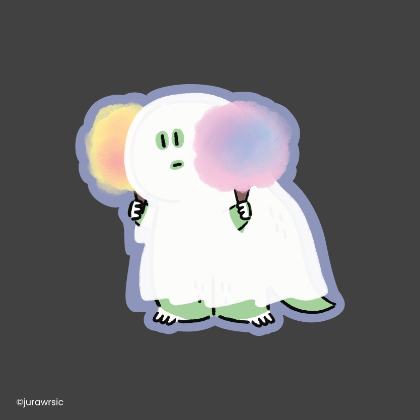 Jurawrsic Halloween Ghost Dinosaur Die-Cut Sticker | Cotton Candy Costume Illustration | Waterproof PVC 5.1×5.5cm