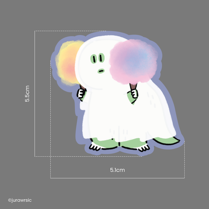 Jurawrsic Halloween Ghost Dinosaur Die-Cut Sticker | Cotton Candy Costume Illustration | Waterproof PVC 5.1×5.5cm