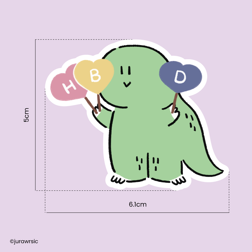 Jurawrsic Birthday Dinosaur Die-Cut Sticker Waterproof PVC 6.1×5cm | HBD Sign Illustration