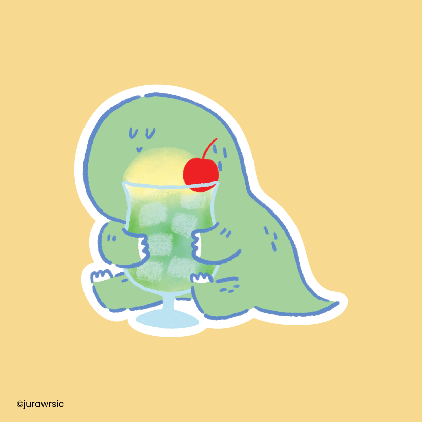 Jurawrsic Dinosaur PVC Waterproof Die-Cut Sticker 5.5×5.1 cm | Melon Soda Drink Illustration | Cup & iPad Decor