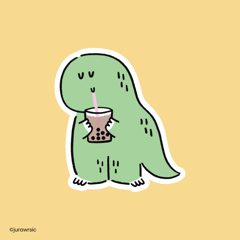Jurawrsic Drink Dinosaur PVC Waterproof Die-Cut Sticker 4.6×5cm | milk tea (bubble tea)–themed