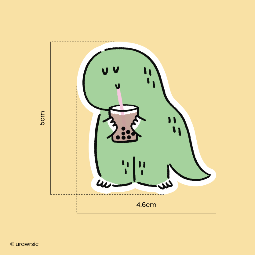 Jurawrsic Drink Dinosaur PVC Waterproof Die-Cut Sticker 4.6×5cm | milk tea (bubble tea)–themed