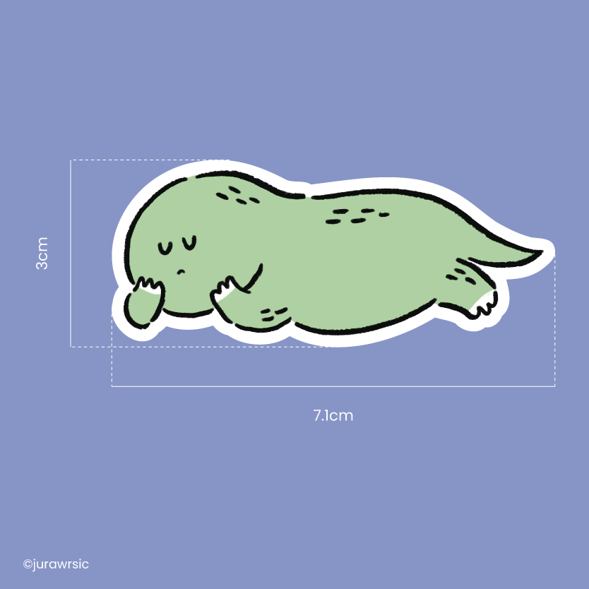 Jurawrsic Sleeping Dinosaur Die-Cut Sticker | Cozy Chin-Resting Pose Illustration | Waterproof PVC 7.1×3cm