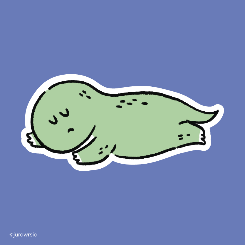 Jurawrsic Sleeping Dinosaur Die-Cut Sticker | Cozy Rest Illustration | Waterproof PVC 7.1×3.4cm
