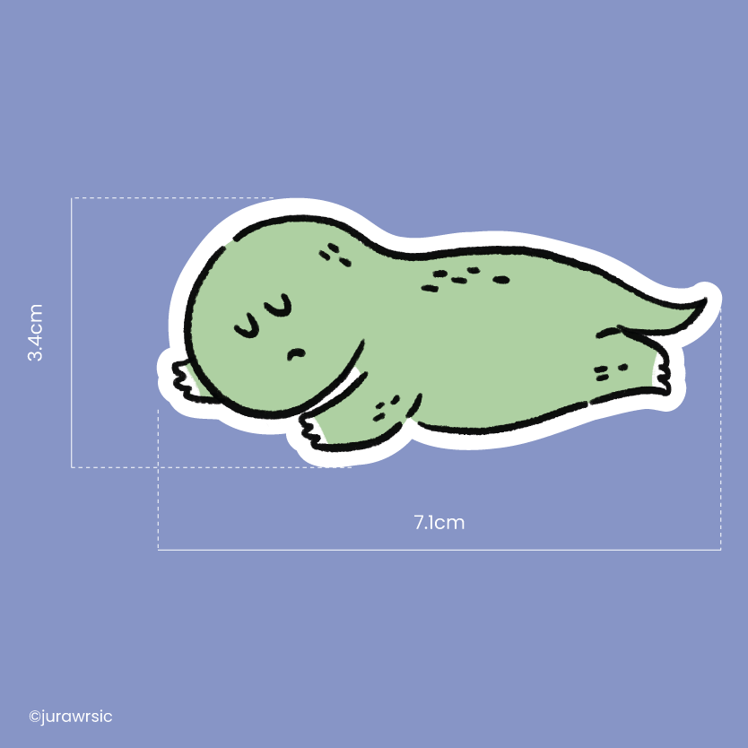 Jurawrsic Sleeping Dinosaur Die-Cut Sticker | Cozy Rest Illustration | Waterproof PVC 7.1×3.4cm