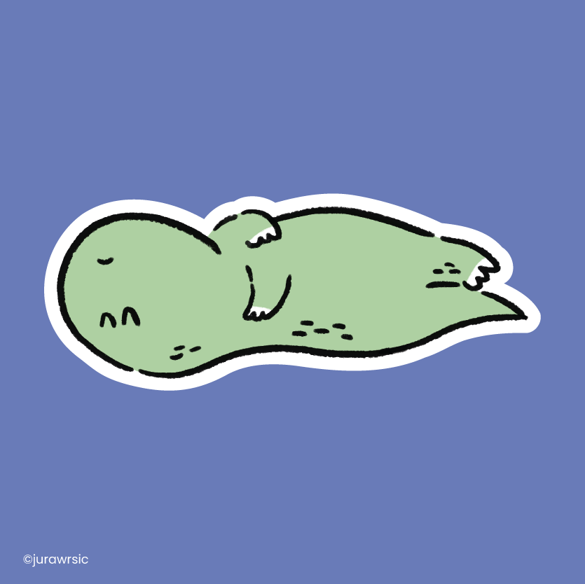 Jurawrsic Sleeping Dinosaur Die-Cut Sticker | Cozy Rest Illustration | Waterproof PVC 7.3×2.9cm