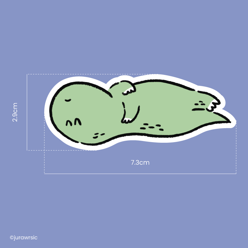 Jurawrsic Sleeping Dinosaur Die-Cut Sticker | Cozy Rest Illustration | Waterproof PVC 7.3×2.9cm