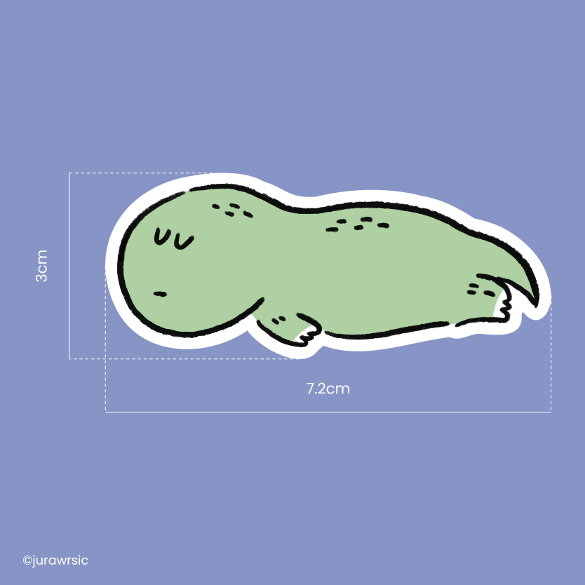 Jurawrsic Sleeping Dinosaur Die-Cut Sticker | Cozy Belly-Down Rest Illustration | Waterproof PVC 7.2×3cm