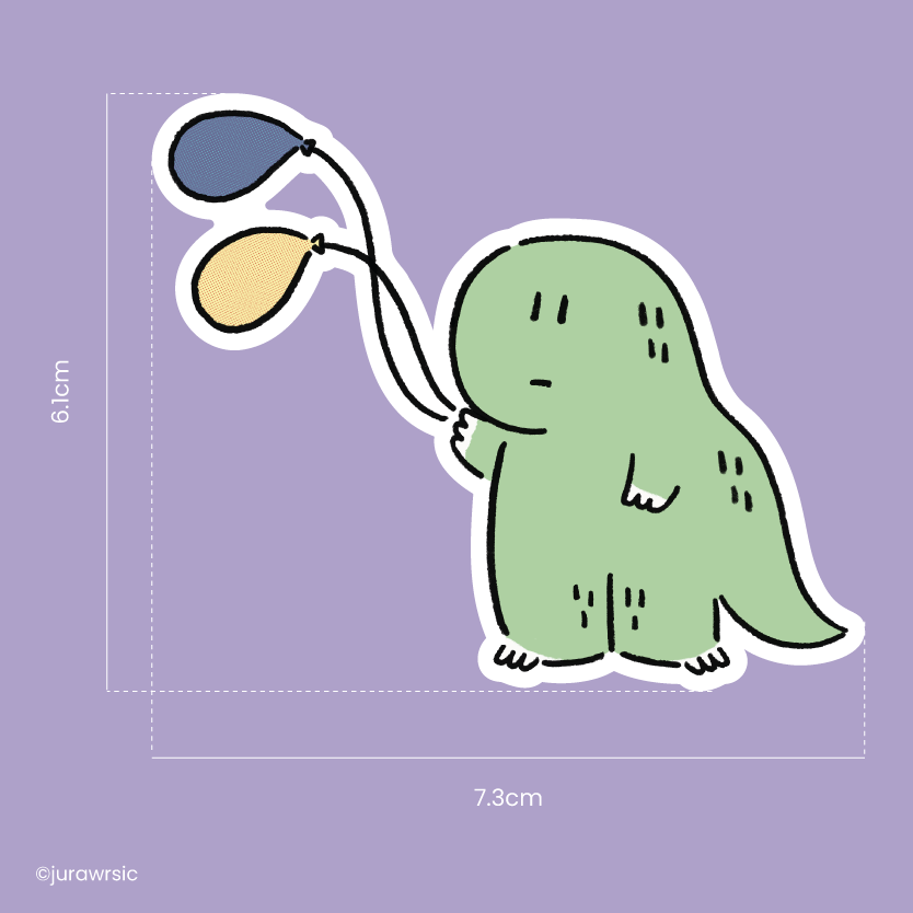 Jurawrsic Sad Dinosaur Die-Cut Sticker | Emotional Balloon Illustration | Waterproof PVC 7.3×6.1cm