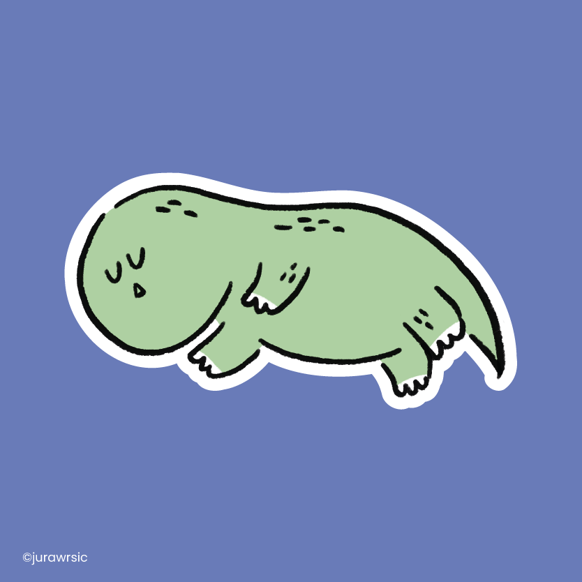 Jurawrsic Sleeping Dinosaur Die-Cut Sticker | Cozy Side-Sleep Illustration | Waterproof PVC 6.6×3.5cm