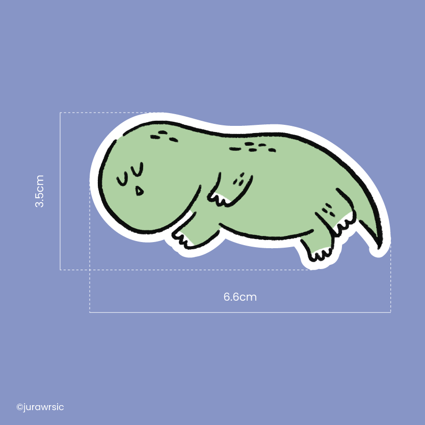 Jurawrsic Sleeping Dinosaur Die-Cut Sticker | Cozy Side-Sleep Illustration | Waterproof PVC 6.6×3.5cm