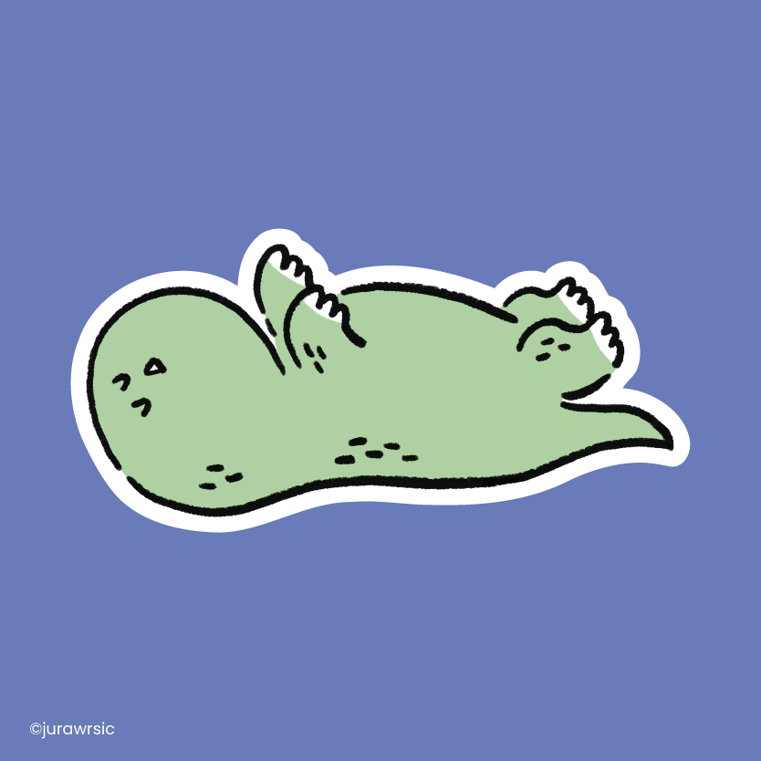Jurawrsic Sleeping Dinosaur Die-Cut Sticker | Cozy Dog-Style Sleeping Pose | Waterproof PVC 7×3.4cm