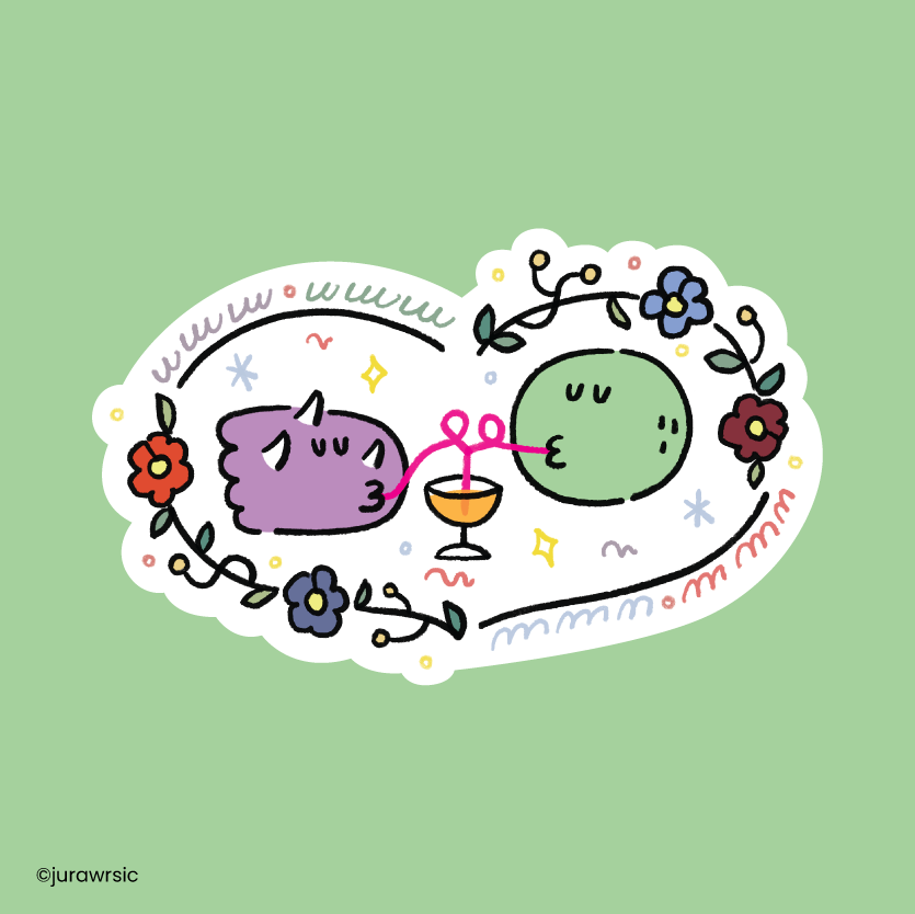 Jurawrsic Sharing Is Caring Dinosaur Die-Cut Sticker | Drinking Illustration | Waterproof PVC 7.5×4.7cm