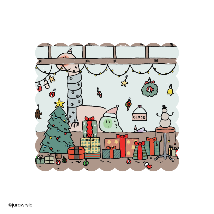 Jurawrsic Christmas Dinosaur PVC Waterproof Glitter Die-Cut Sticker 6.2×5.6 cm | Winter Holiday Gift