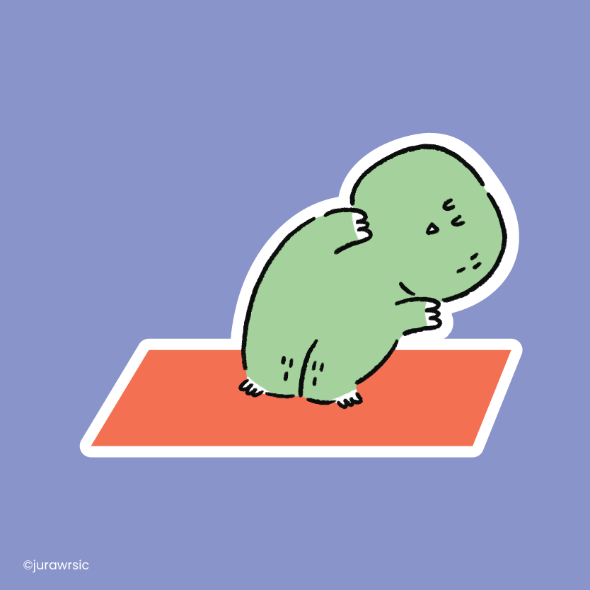 Jurawrsic Yoga Dinosaur Die-Cut Sticker | Calming Pose on Orange Mat | Waterproof PVC 4.7×6.9cm