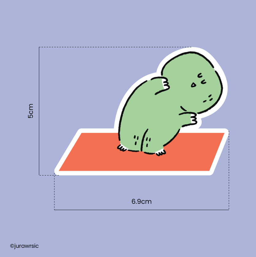 Jurawrsic Yoga Dinosaur Die-Cut Sticker | Calming Pose on Orange Mat | Waterproof PVC 4.7×6.9cm