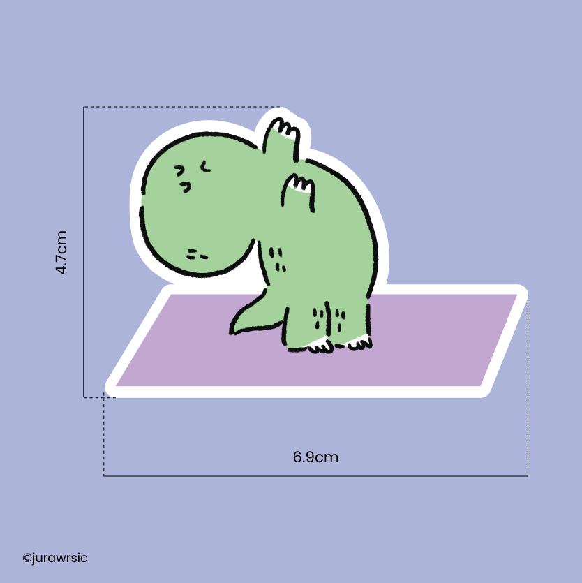 Jurawrsic Yoga Dinosaur Die-Cut Sticker | Mindful Healing Pose on Purple Mat | Waterproof PVC 4.7×6.9cm