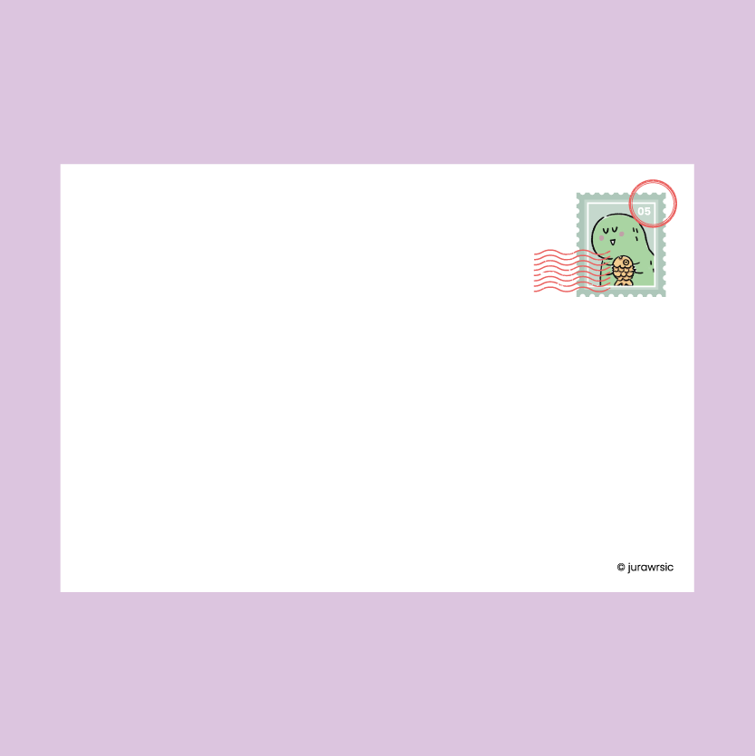 Jurawrsic Birthday Cake Postcard | Cute Dinosaur Illustration with Taiyaki Stamp | Green Birthday Card 4×6in