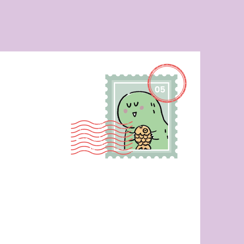 Jurawrsic Birthday Cake Postcard | Cute Dinosaur Illustration with Taiyaki Stamp | Green Birthday Card 4×6in