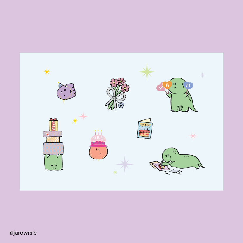Jurawrsic Happy Birthday Collection Postcard | Dino Party Illustration