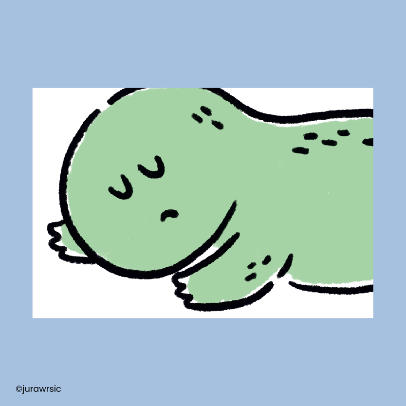 Jurawrsic Sleeping Gus Postcard | Peaceful Dinosaur Cozy Art Card