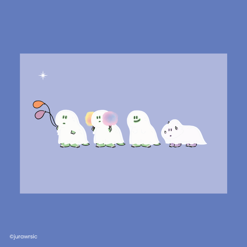 Jurawrsic Gus & Pip Halloween Edition | Ghost Costume Postcard