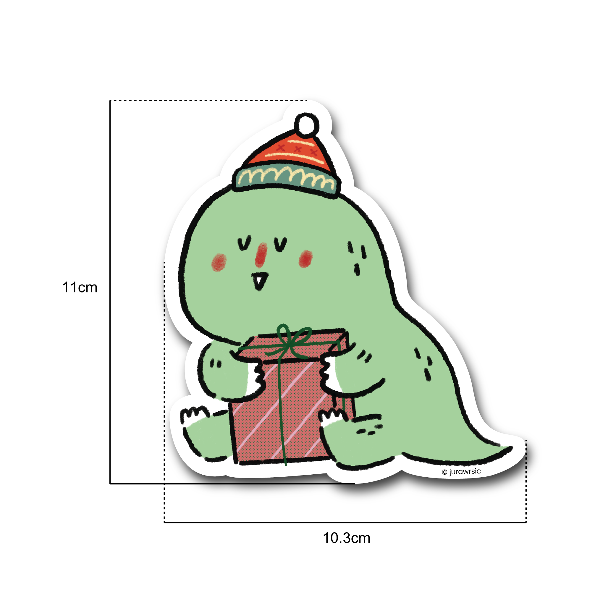Jurawrsic Christmas Dinosaur Die-Cut Postcard | Merry Christmas Gift Illustration | Holiday Card 11×10cm